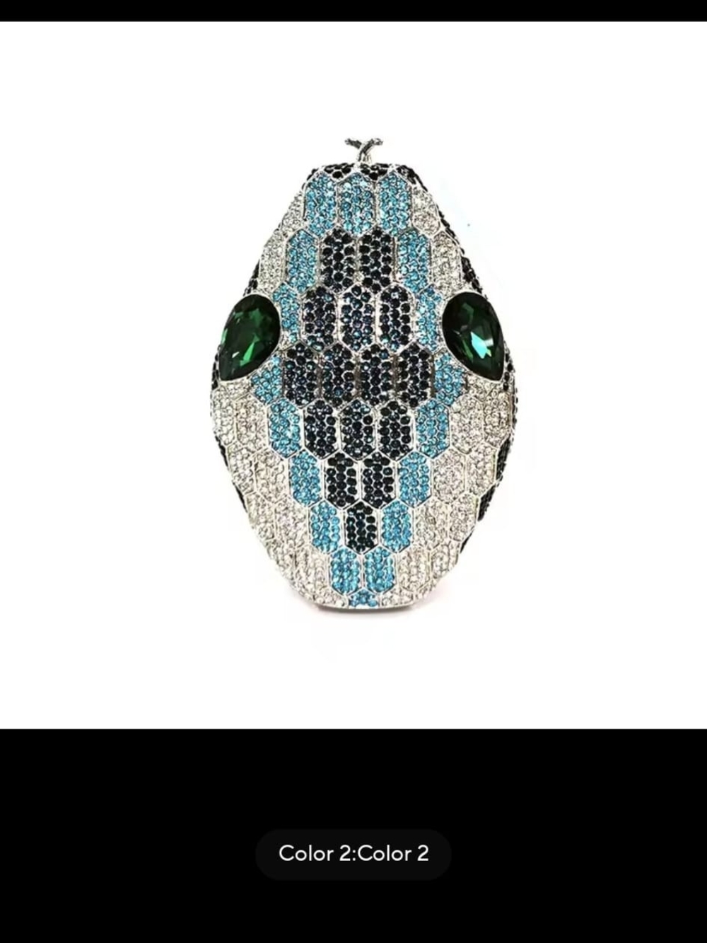 Crystal-Embellished Snake Clutch Bag in Silver and Teal